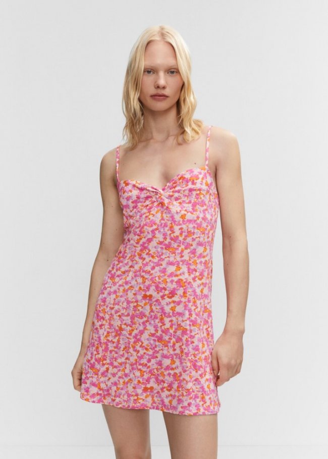 Mango Vestido estampado corto - Rosa