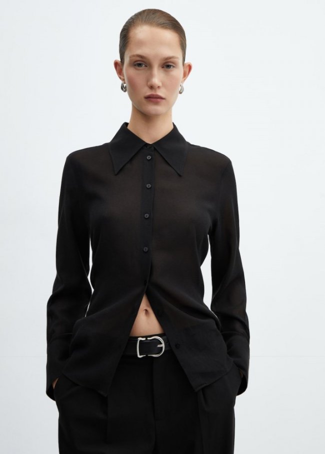 Mango Camisa fluida botones - Negro