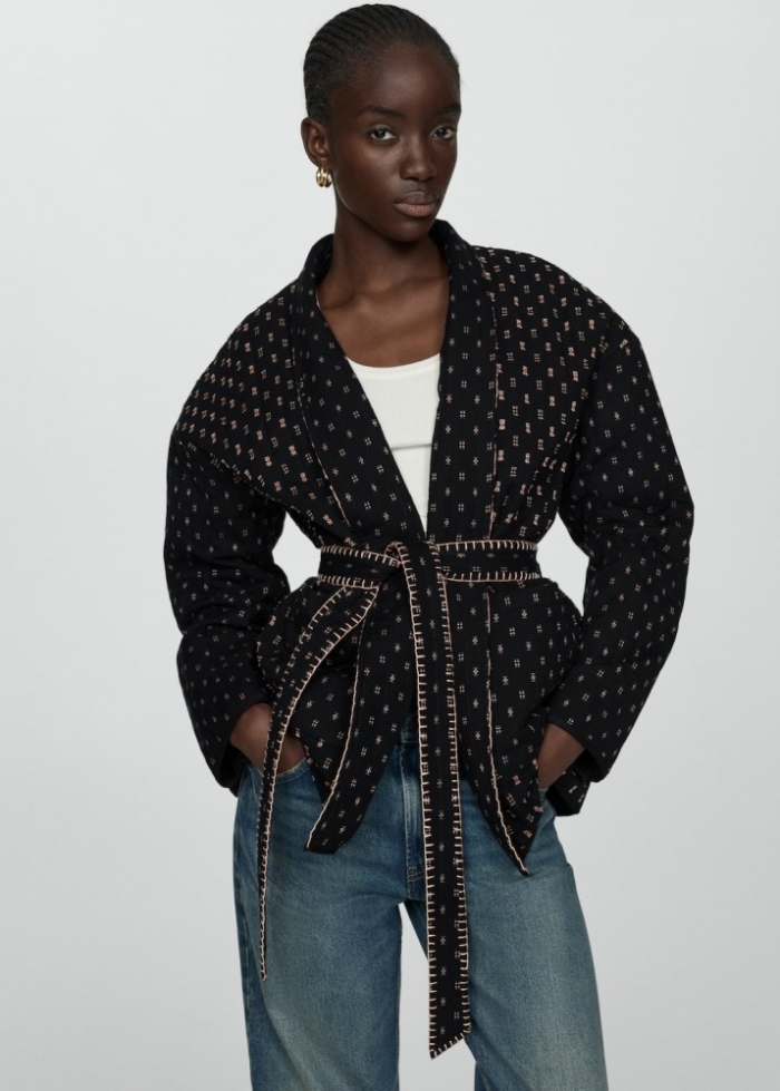 Mango Chaqueta acolchada detalles bordados - Azul marino oscuro