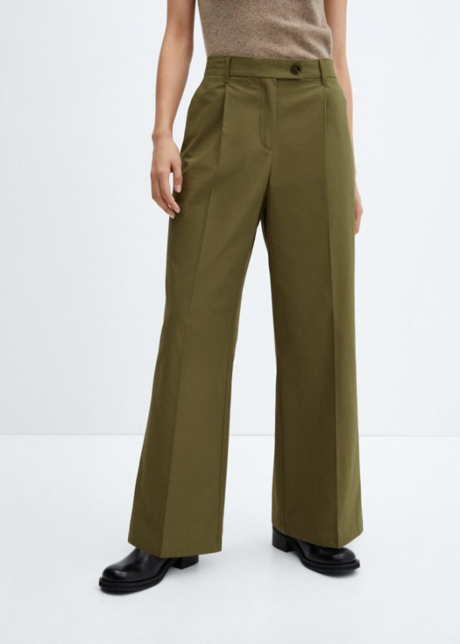 Mango Pantalón pinzas wideleg - Verde