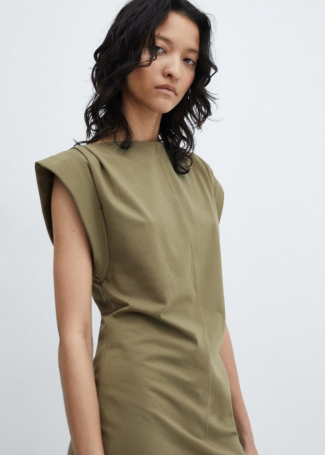 Mango Vestido punto manga vuelta - Khaki