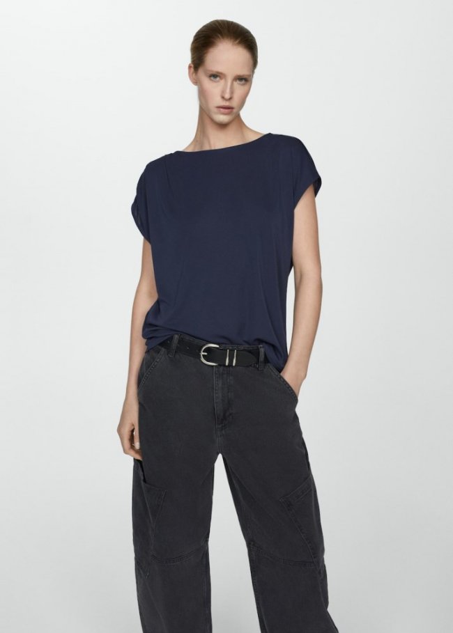 Mango Camiseta manga corta oversize - Azul marino oscuro