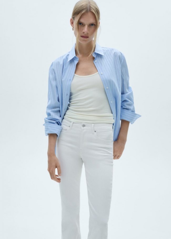 Mango Jeans flare tiro medio - Blanco