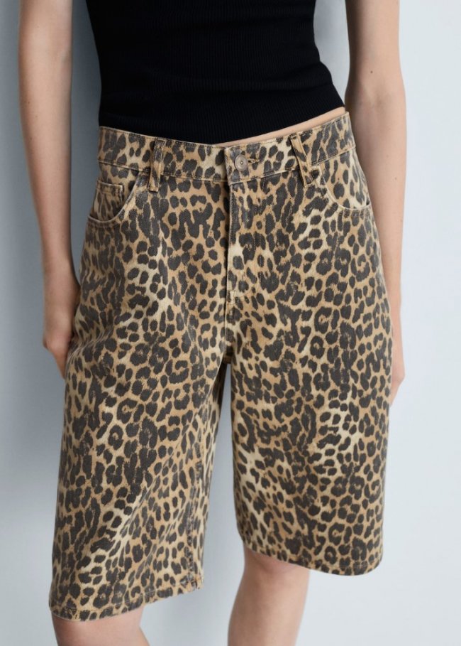 Mango Bermudas tiro alto leopardo - Marrón