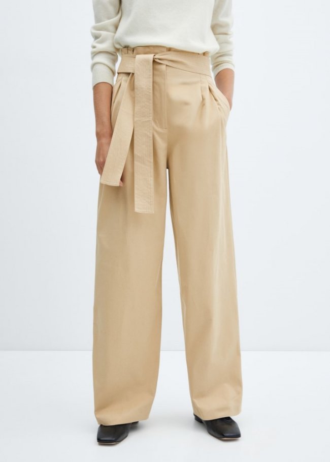 Mango Pantalón paperbag cinturón - Beige