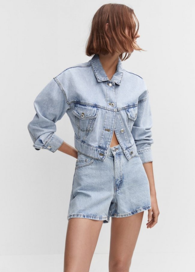 Mango Shorts vaqueros tiro alto - Azul claro