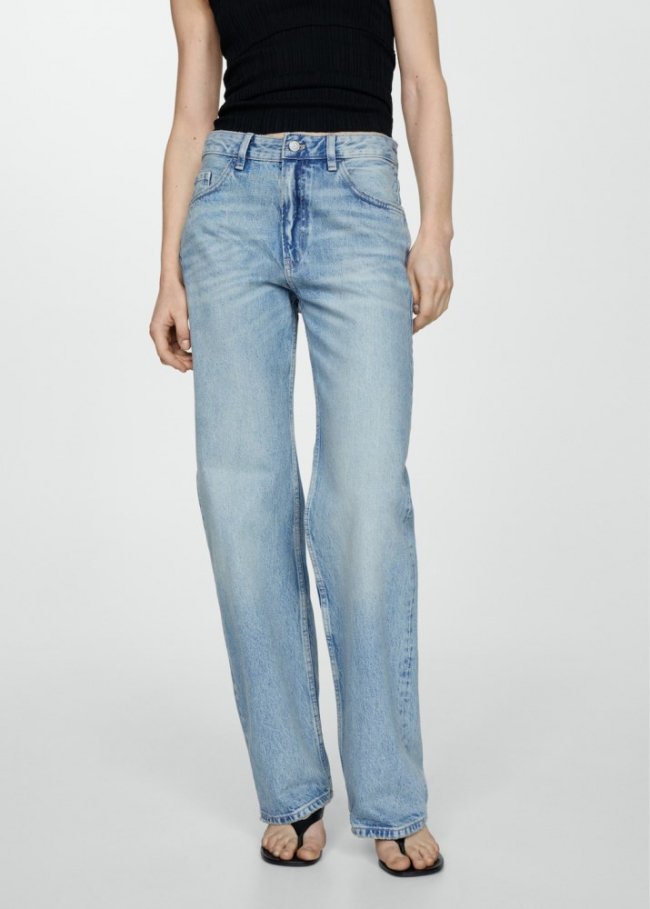 Mango Jeans rectos tiro medio - Azul claro vintage