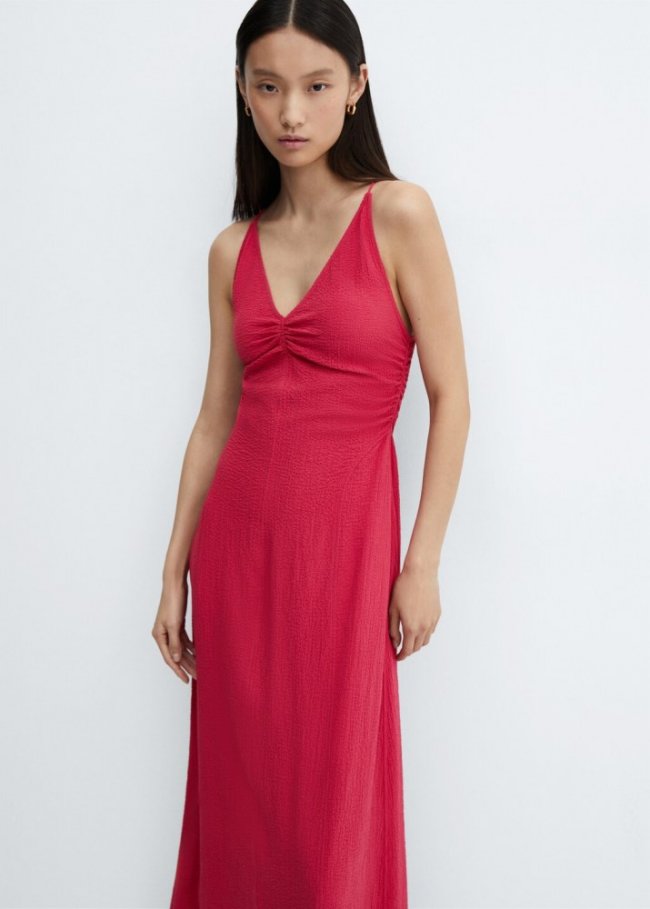 Mango Vestido textura abertura - Fucsia