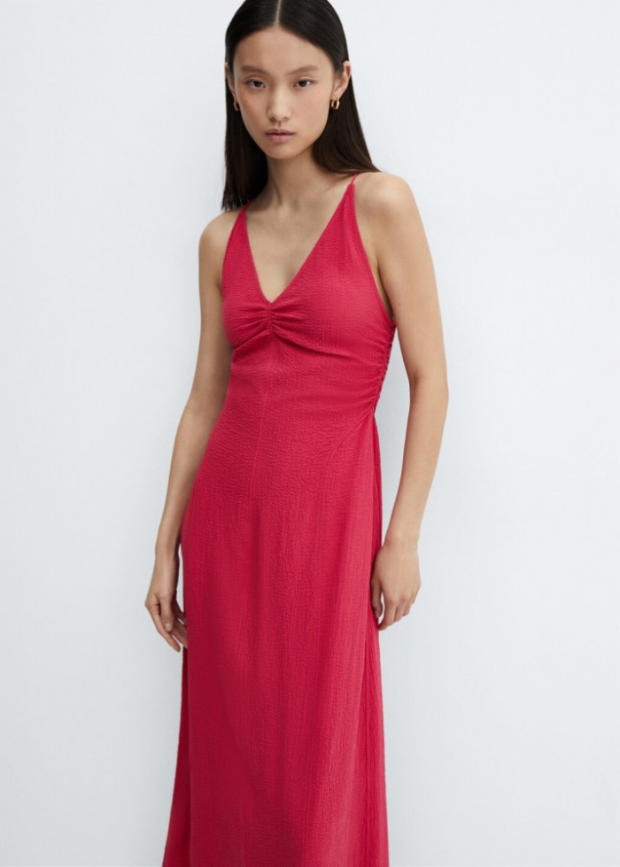 Mango Vestido textura abertura - Fucsia