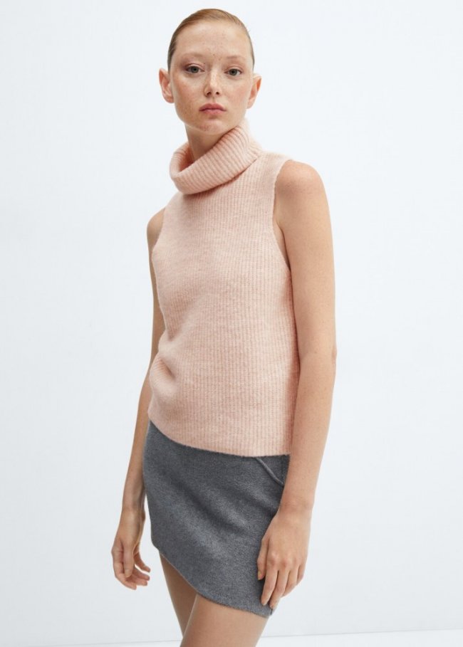 Mango Top punto cuello vuelto - Rosa pastel