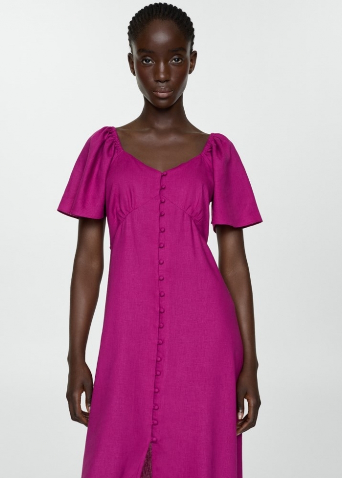 Mango Vestido lino botones - Morado