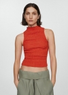 Mango Top textura fruncido - Rojo coral