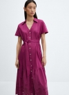 Mango Vestido camisero detalles calados - Fucsia