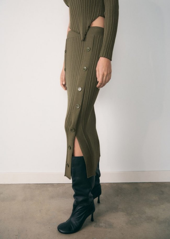 Mango Falda punto botones - Khaki