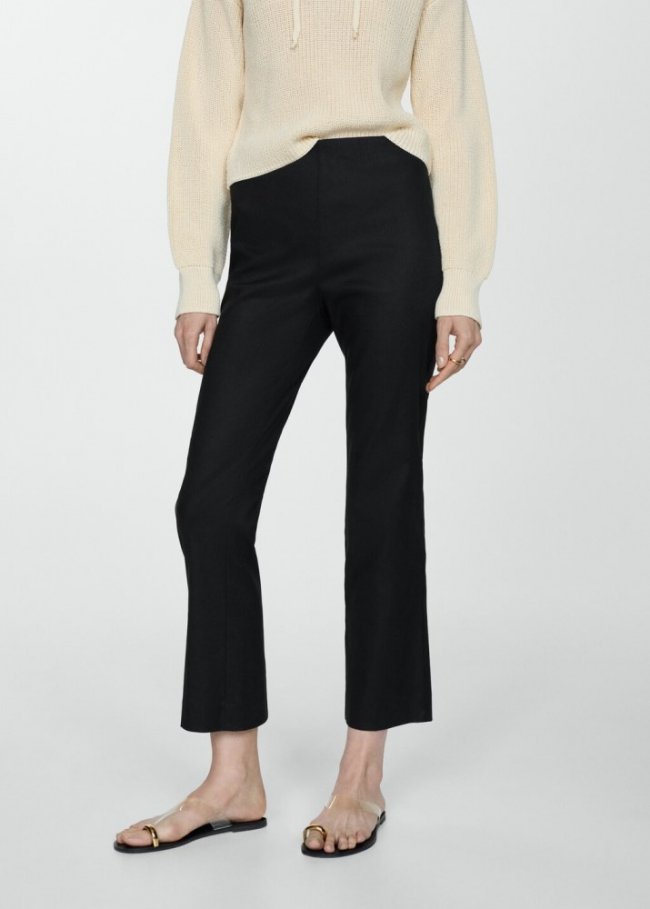 Mango Pantalón flare lino - Negro