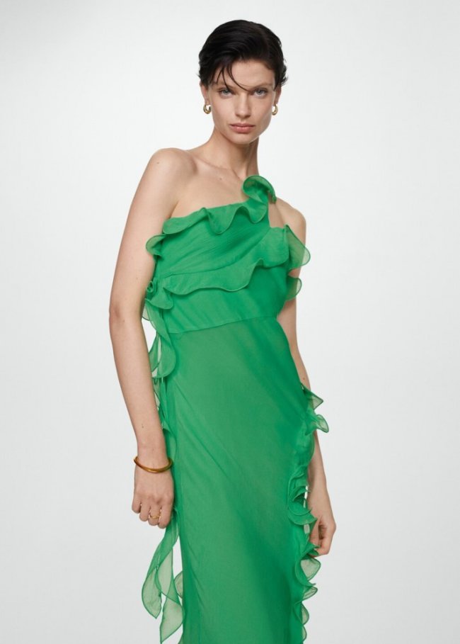 Mango Vestido asimétrico volante - Verde