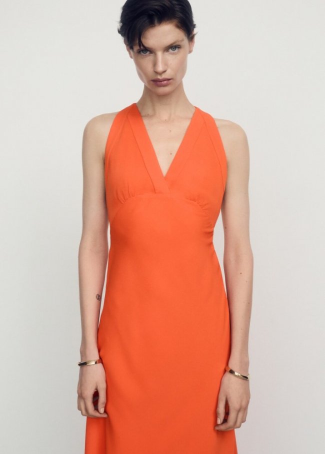 Mango Vestido espalda cruzada - Naranja