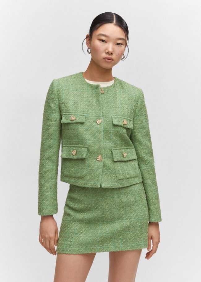 Mango Minifalda tweed - Verde pastel
