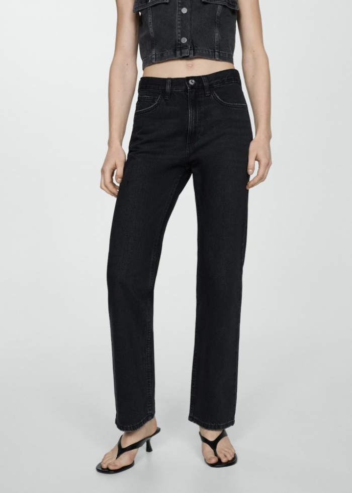 Mango Jeans rectos tiro medio - Denim negro
