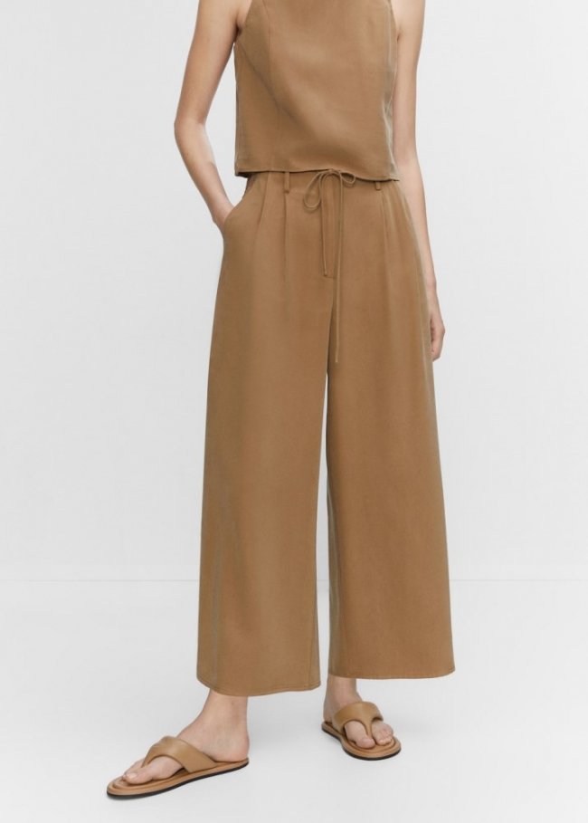 Mango Pantalón wideleg cintura elástica - Caramelo