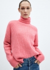 Mango Jersey canalé cuello vuelto - Rojo coral
