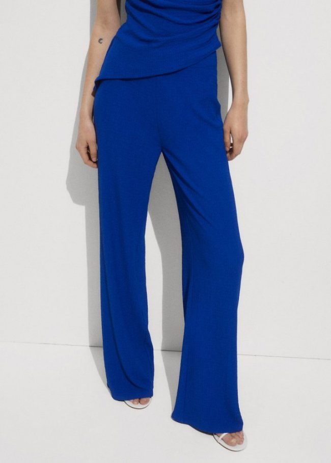 Mango Pantalón recto fluido - Azul