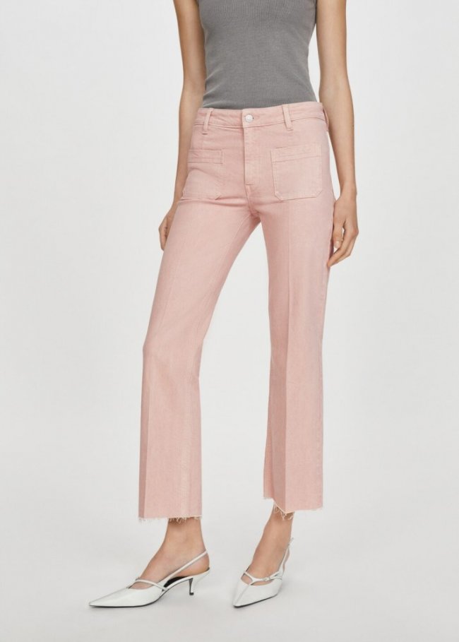 Mango Jeans flare crop bolsillos - Rosa