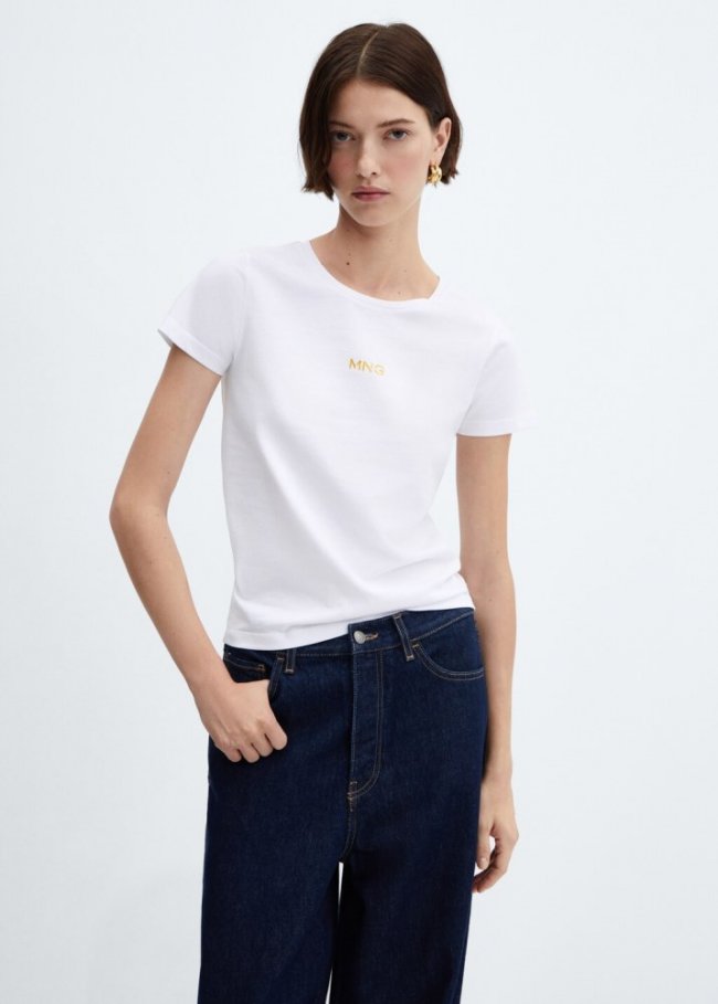 Mango Camiseta logo metalizado - Blanco