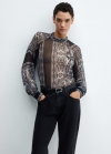 Mango Blusa semitransparente estampada - Negro