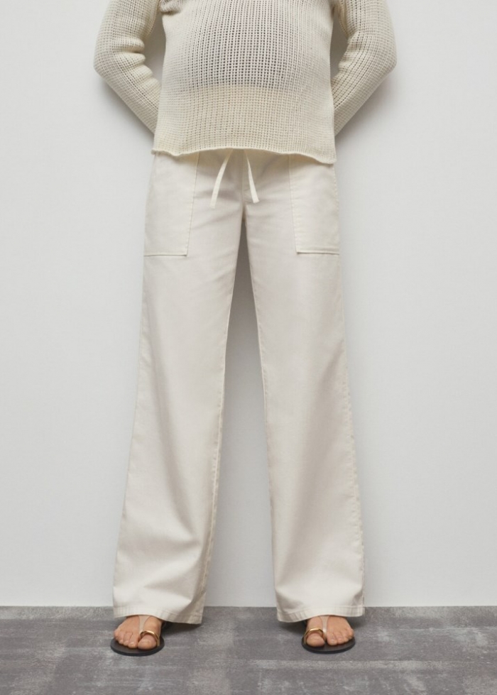 Mango Pantalón algodón cordón ajustable - Blanco roto