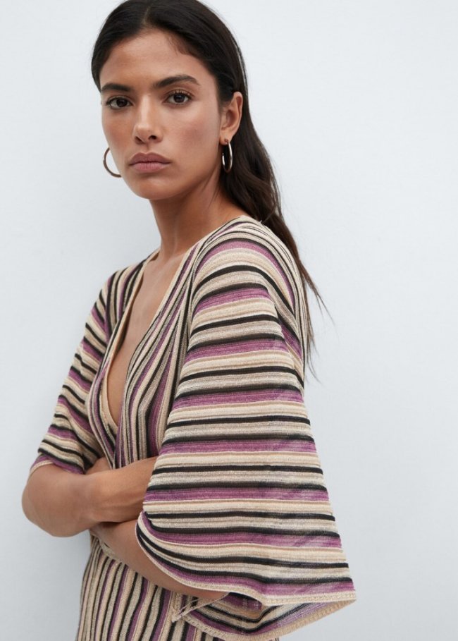 Mango Vestido lúrex escote cruzado - Oro