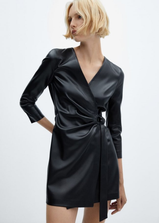 Mango Vestido cruzado efecto piel - Negro