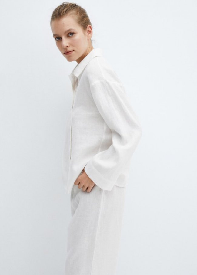Mango Camisa pijama 100% lino - Blanco