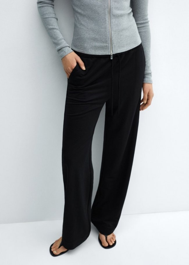 Mango Pantalón wideleg cintura elástica - Negro