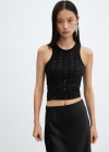 Mango Top punto bordado lentejuelas - Negro
