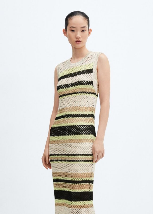 Mango Vestido punto detalles calados - Verde