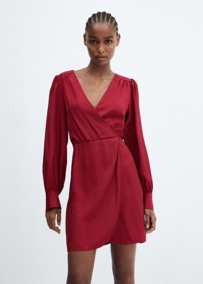 Mango Vestido corto manga abullonada - Burdeos