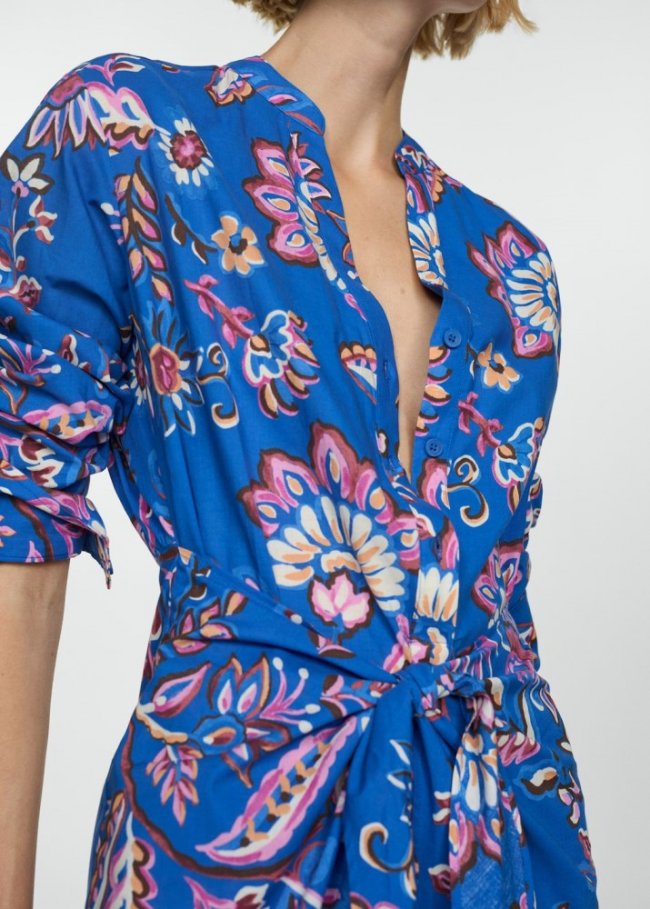 Mango Vestido estampado floral lazo - Azul