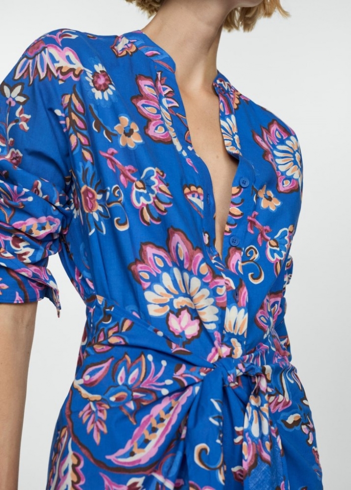 Mango Vestido estampado floral lazo - Azul