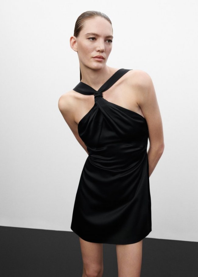 Mango Vestido satinado nudo - Negro