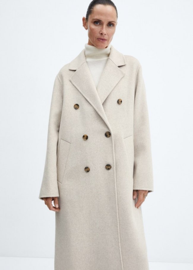 Mango Abrigo lana handmade oversize - Gris claro/pastel
