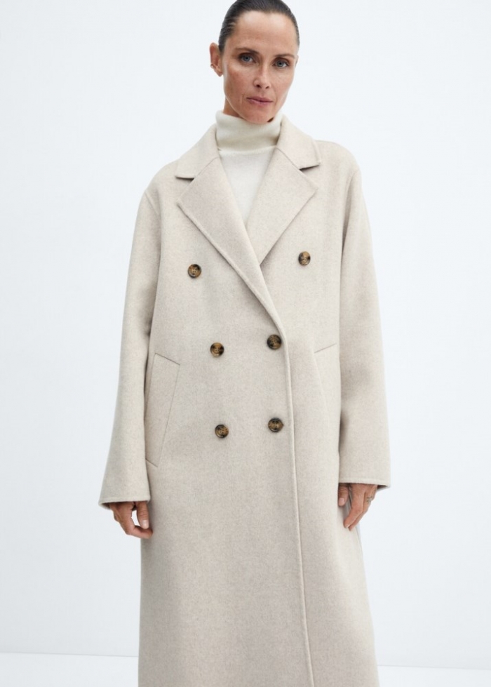 Mango Abrigo lana handmade oversize - Gris claro/pastel
