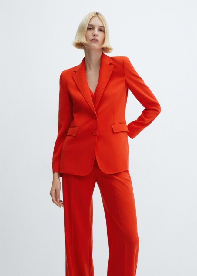 Mango Americana traje recta - Rojo coral