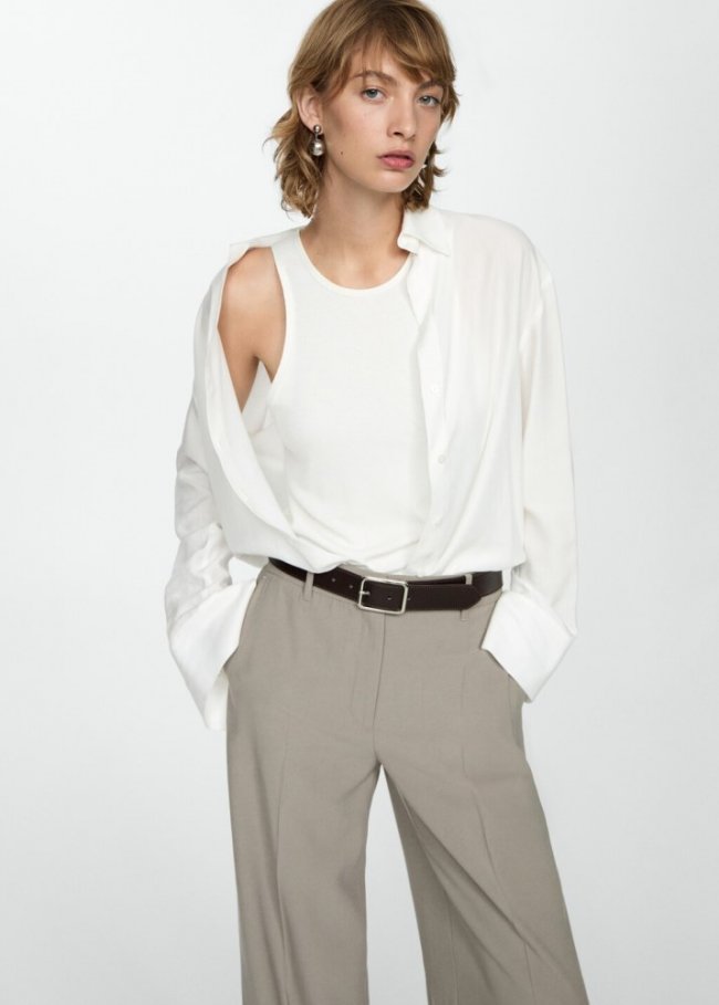 Mango Camisa fluida lyocell - Blanco roto