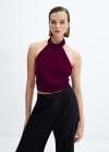 Mango Top halter terciopelo - Fucsia