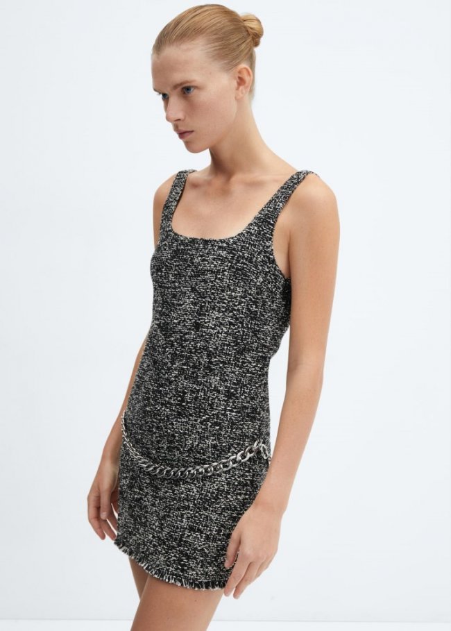 Mango Vestido tweed cadena - Negro