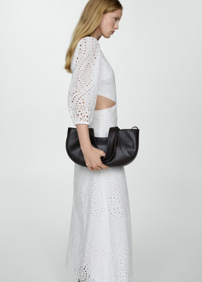Mango Vestido bordado aberturas - Blanco