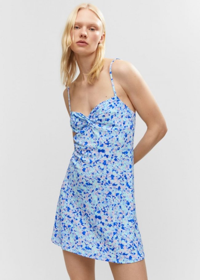 Mango Vestido estampado corto - Azul