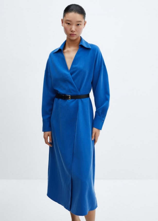 Mango Vestido camisero cinturón - Azul