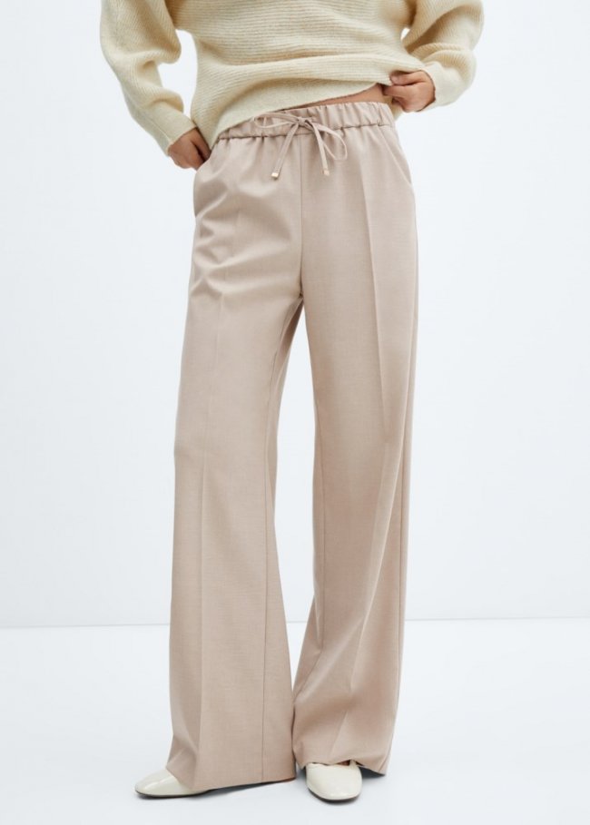 Mango Pantalón wideleg cintura elástica - Beige